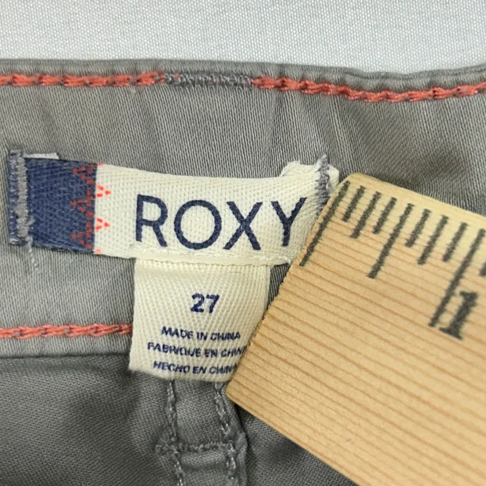 Roxy Gray Embroidered Side Chino Shorts Womens Size 27 Low Rise Beach Casual